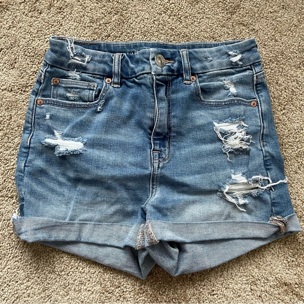 American Eagle Outfitters Blue Distressed Jean Shorts